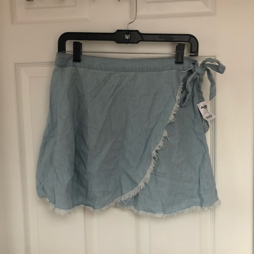 Tie around denim look alike skirt